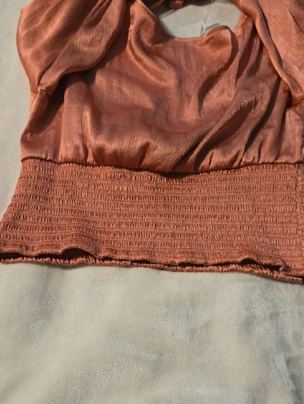 Free People Satin-Like Rust Smocked Crop Top